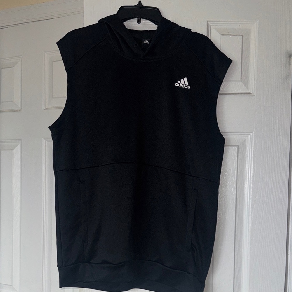 adidas Black Sleeveless Hooded Training Top with White Logo
